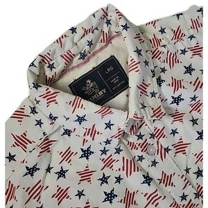 Rugby University Button Up Shirt Mens Size Large‎ AOP RED/WHITE/BLUE STARS USA